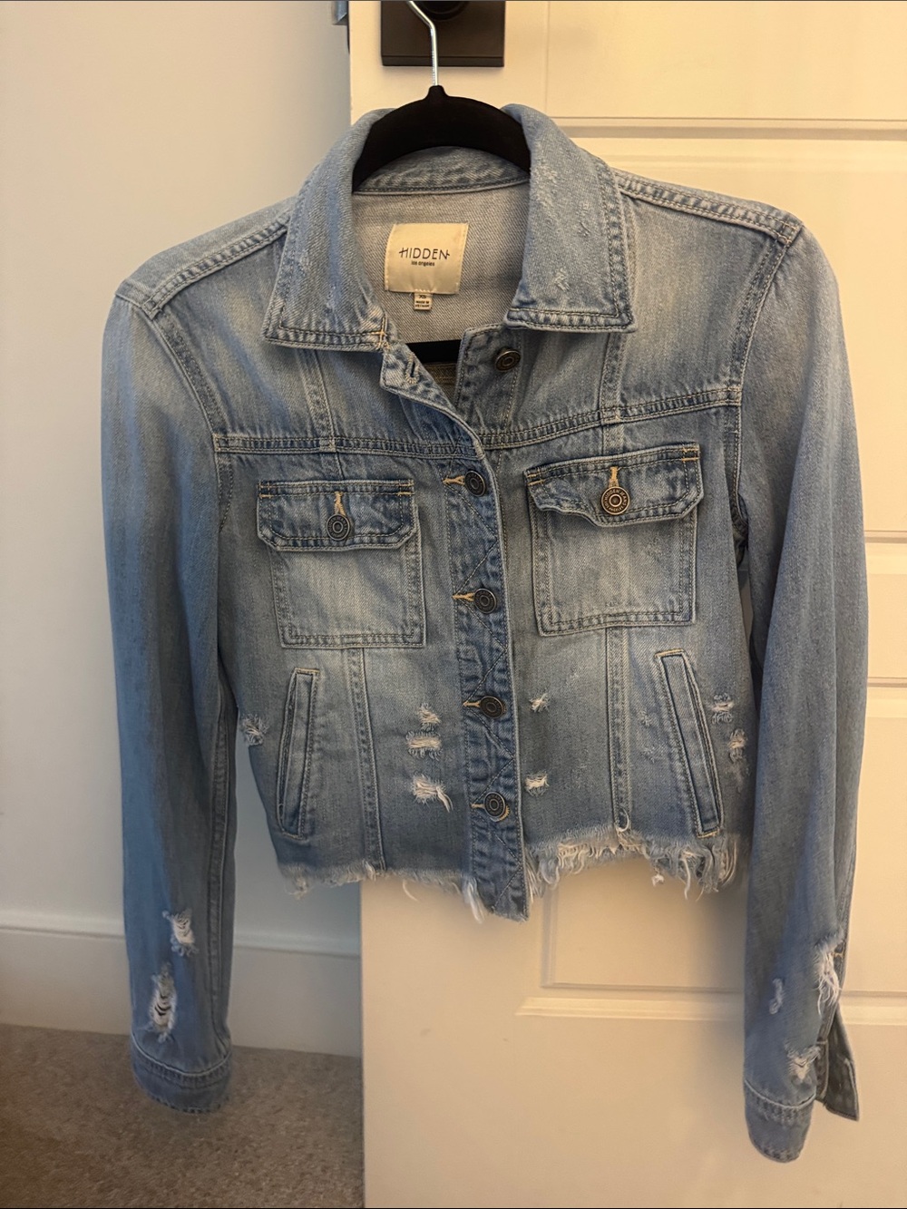 Hidden Brand Light Blue Distressed Denim Jacket - Women's